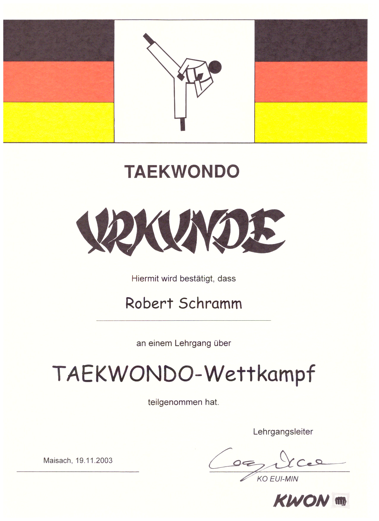 Urkunde-Wettkampf-Taekwondo 2003