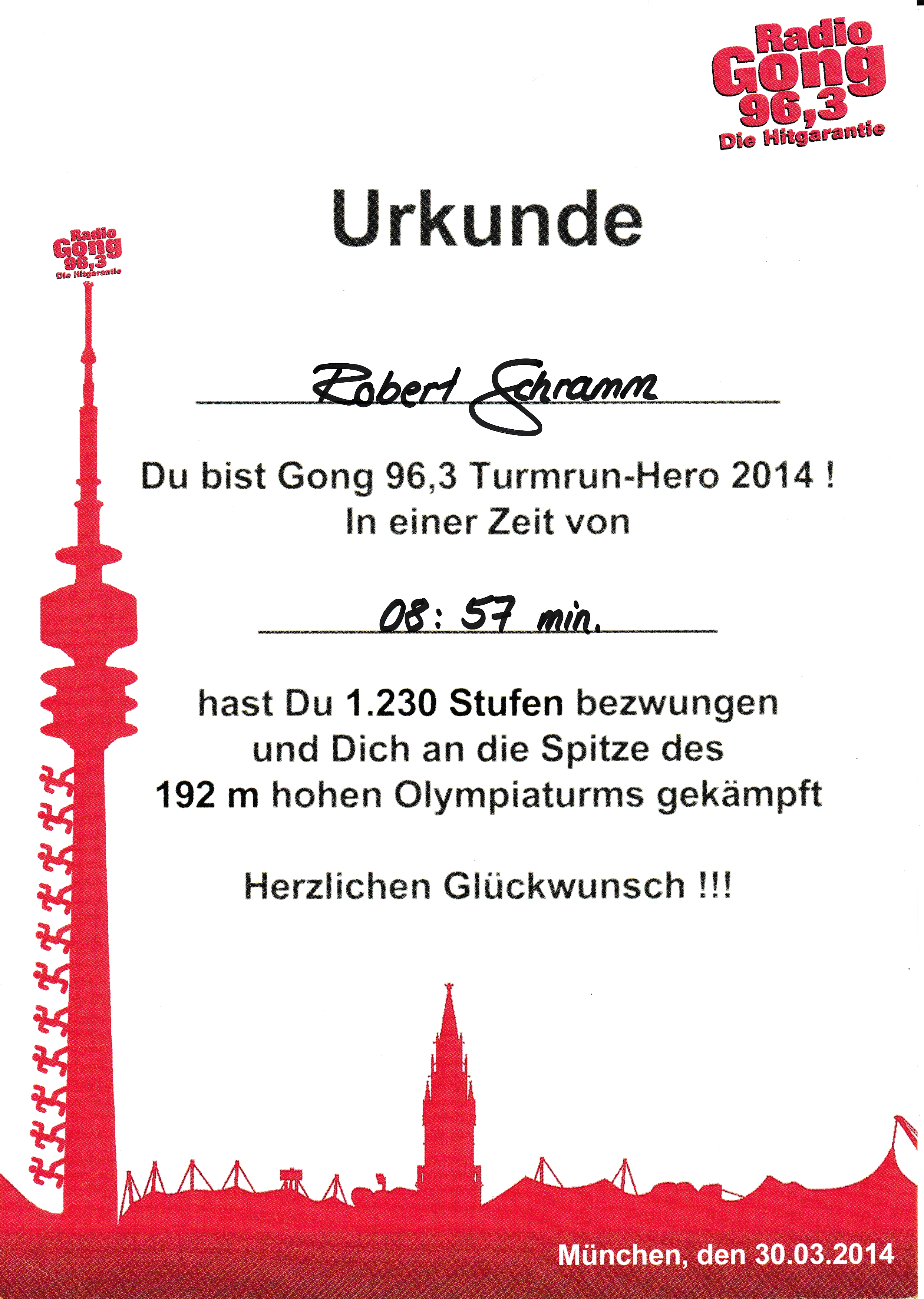 Urkunde Olympiaturm 2014